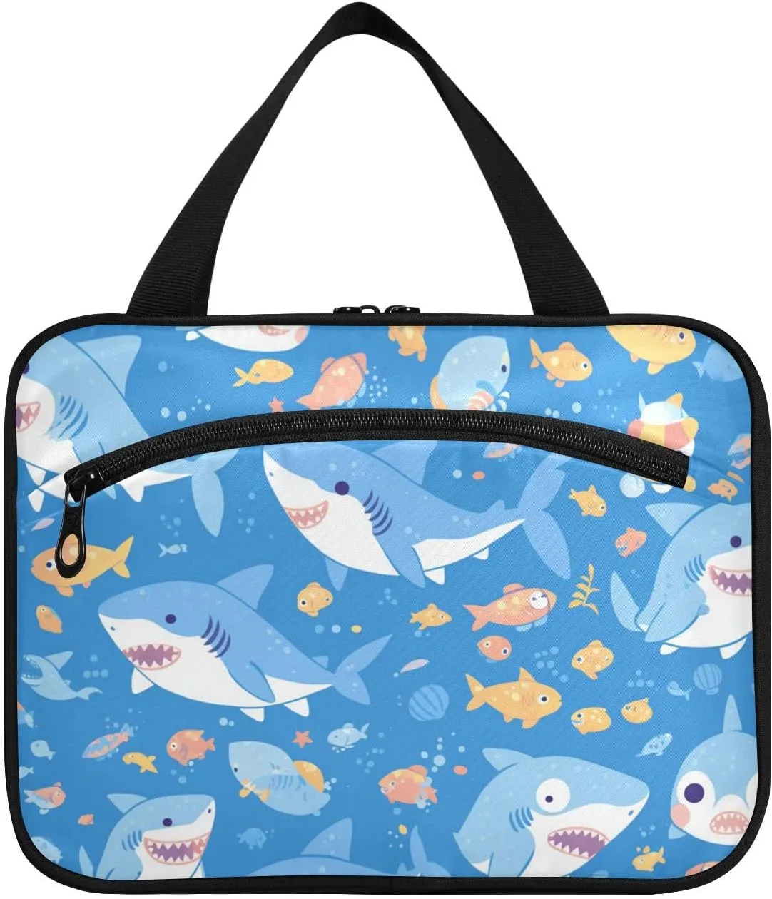 Angry Great White fish sea Sky Blue hanging bag for women with hook, designer necessities for travel essentials for women bolsa para maquillaje L
