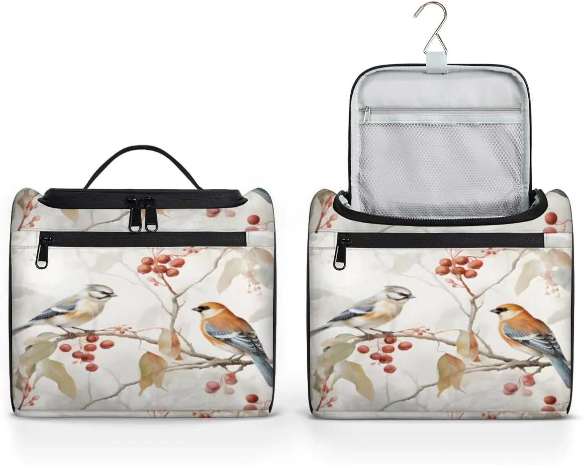 Animal Birds Make Up Bags for Women Travel Toiletry Bag Portable Makeup Organizer Bag with Metal Hook and Dividers Inside