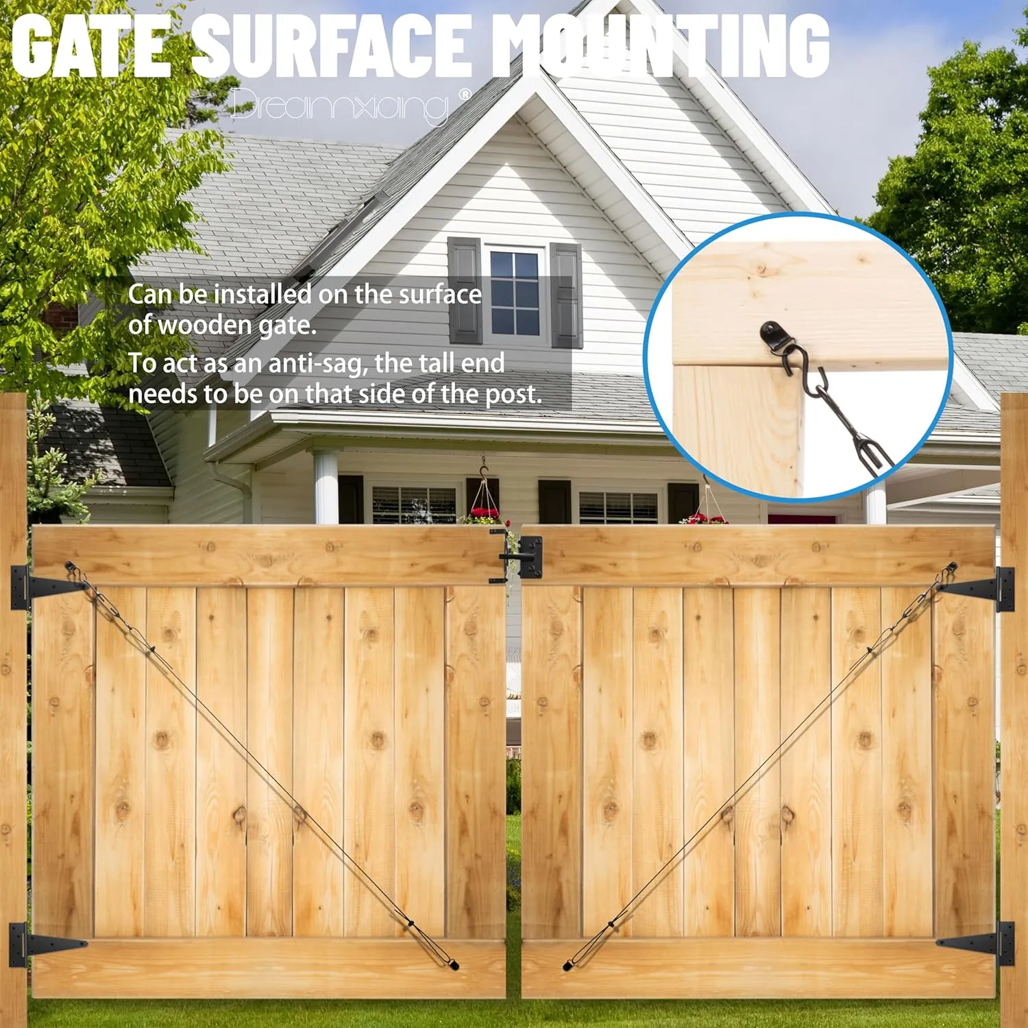 Anti Sag Gate Kit for Wooden Fence, Anti-Sagging Fence Gate Support Cable Kit in Zinc, No Sag Wooden Fence Gate Repair Kit for Outdoor, Anti-Sag Gate Frame Kit