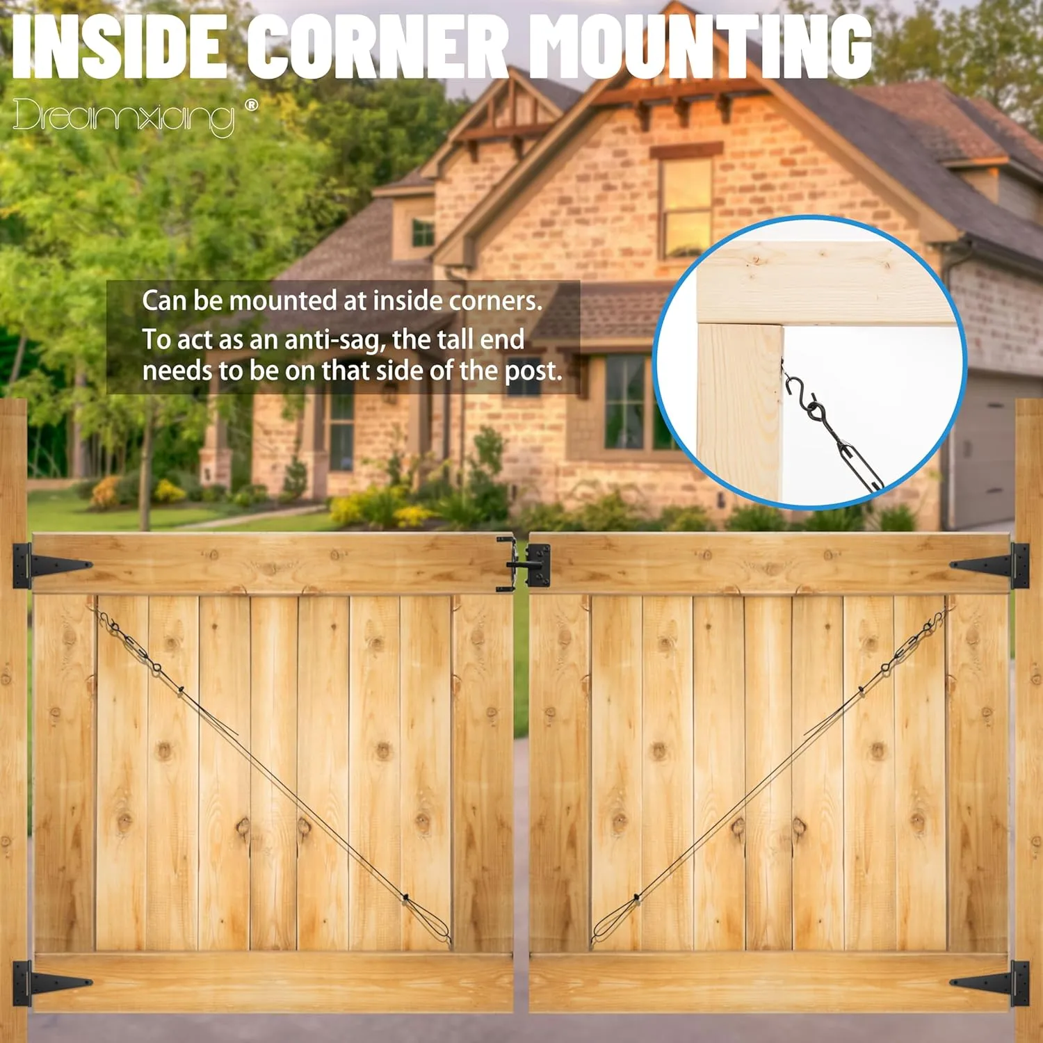 Anti Sag Gate Kit for Wooden Fence, Anti-Sagging Fence Gate Support Cable Kit in Zinc, No Sag Wooden Fence Gate Repair Kit for Outdoor, Anti-Sag Gate Frame Kit