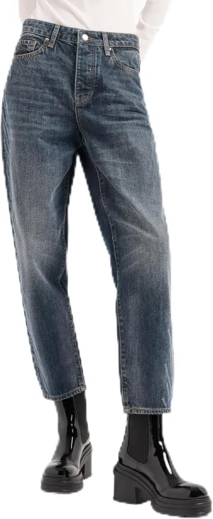 Armani Exchange Women's Carrot Fit Rigid Cotton Denim with Lasered Ax Logo