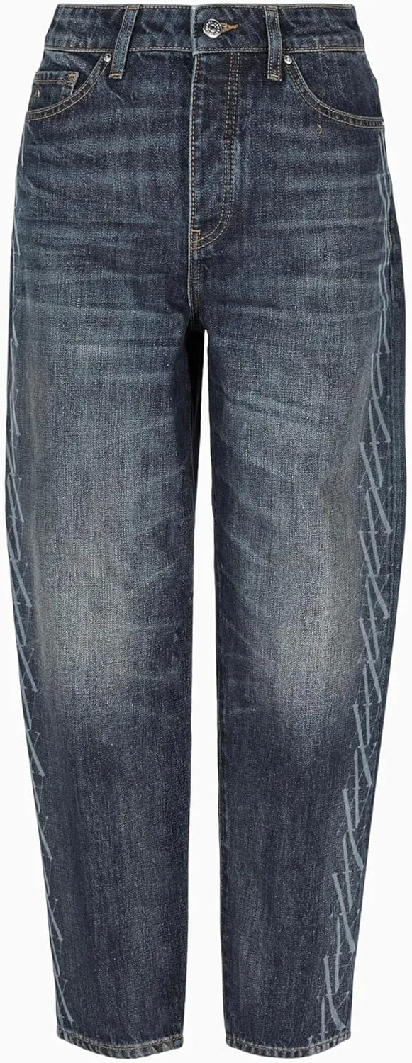 Armani Exchange Women's Carrot Fit Rigid Cotton Denim with Lasered Ax Logo