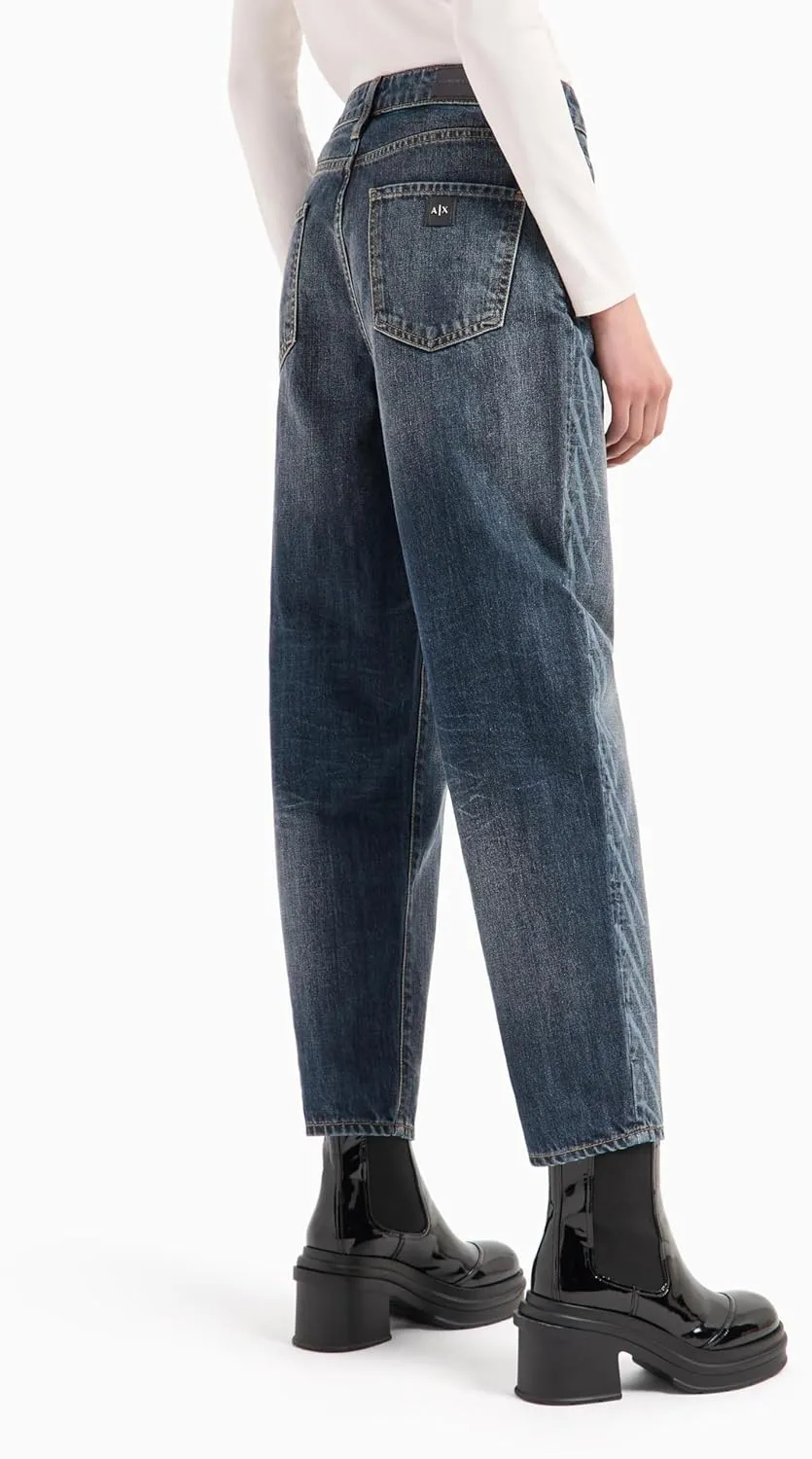 Armani Exchange Women's Carrot Fit Rigid Cotton Denim with Lasered Ax Logo