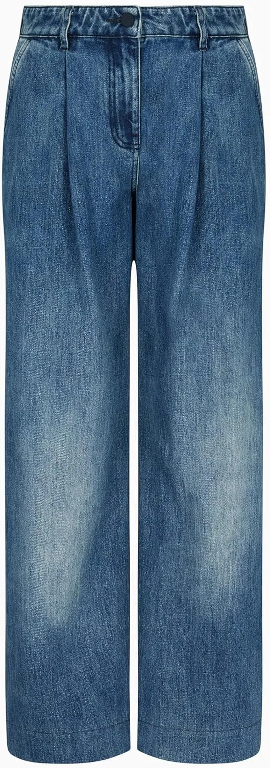Armani Exchange Women's Mixed Media Cotton Twill and Denim Trouser