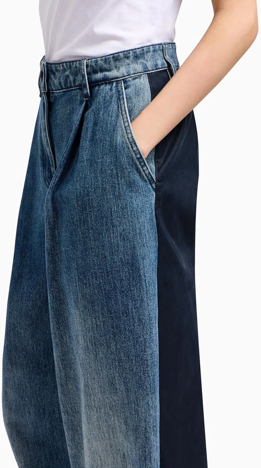 Armani Exchange Women's Mixed Media Cotton Twill and Denim Trouser