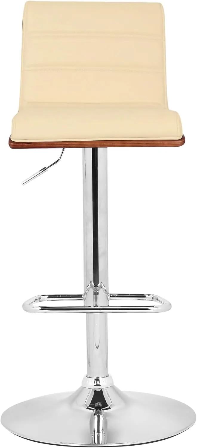 Armen Living Aubrey Barstool in Cream Faux Leather, Walnut Wood and Chrome Finish