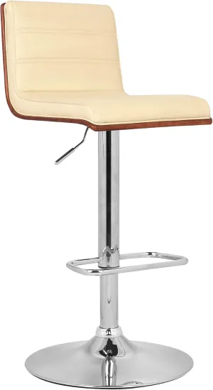 Armen Living Aubrey Barstool in Cream Faux Leather, Walnut Wood and Chrome Finish