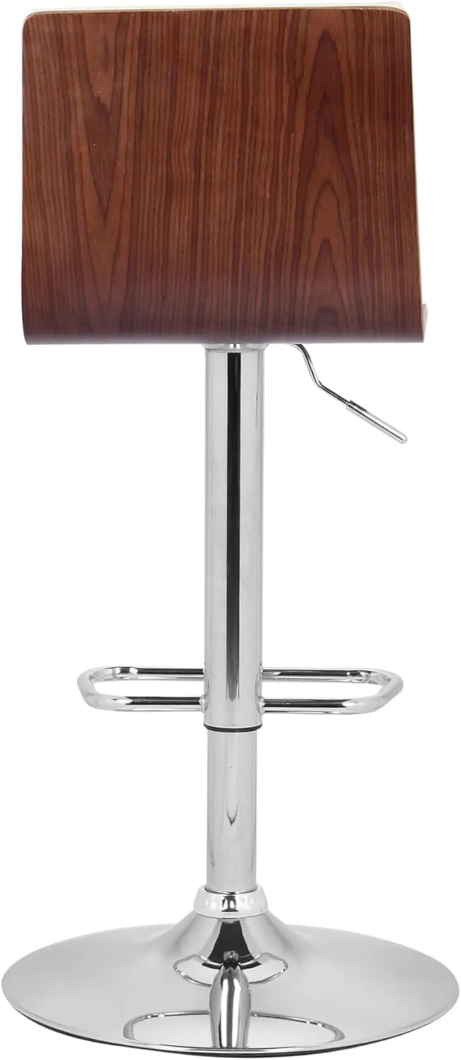 Armen Living Aubrey Barstool in Cream Faux Leather, Walnut Wood and Chrome Finish