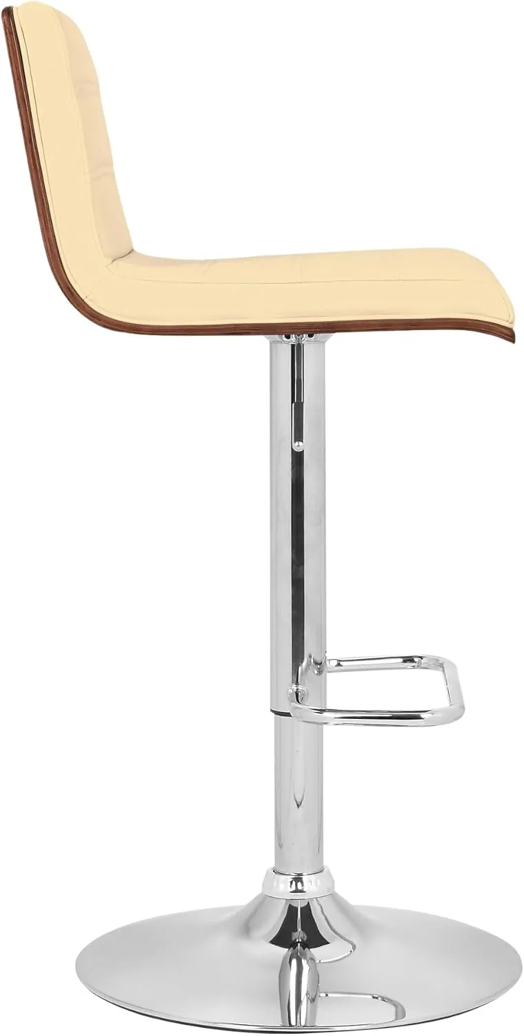 Armen Living Aubrey Barstool in Cream Faux Leather, Walnut Wood and Chrome Finish