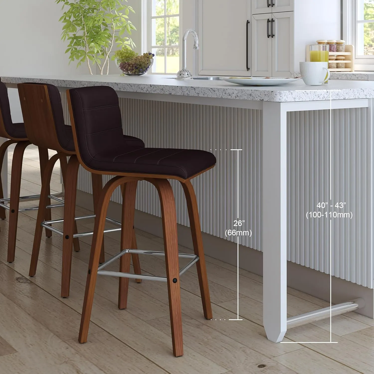 Armen Living Vienna 26" Counter Height Swivel Brown Faux Leather and Walnut Wood Bar Stool