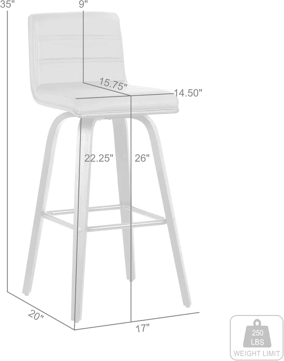 Armen Living Vienna 26" Counter Height Swivel Brown Faux Leather and Walnut Wood Bar Stool