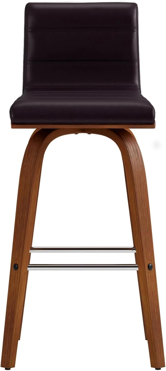 Armen Living Vienna 26" Counter Height Swivel Brown Faux Leather and Walnut Wood Bar Stool