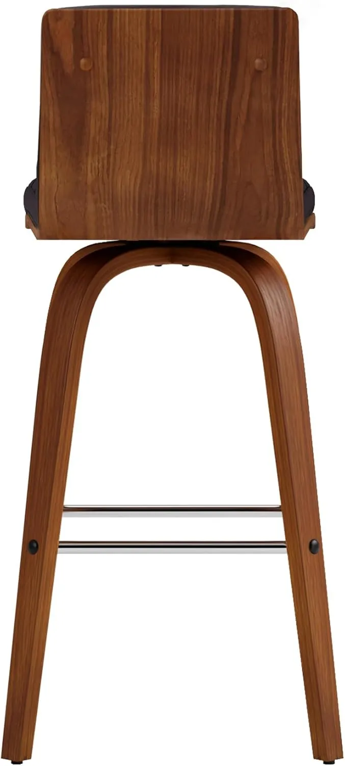 Armen Living Vienna 26" Counter Height Swivel Brown Faux Leather and Walnut Wood Bar Stool
