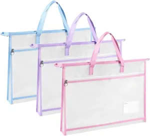 Art Portfolio Bag,3 PCS Transparent Nylon Mesh A3 Project Bag with Zipper and Handle for Quilting Craft Storage Artworks Charts Teaching Material Multipurpose