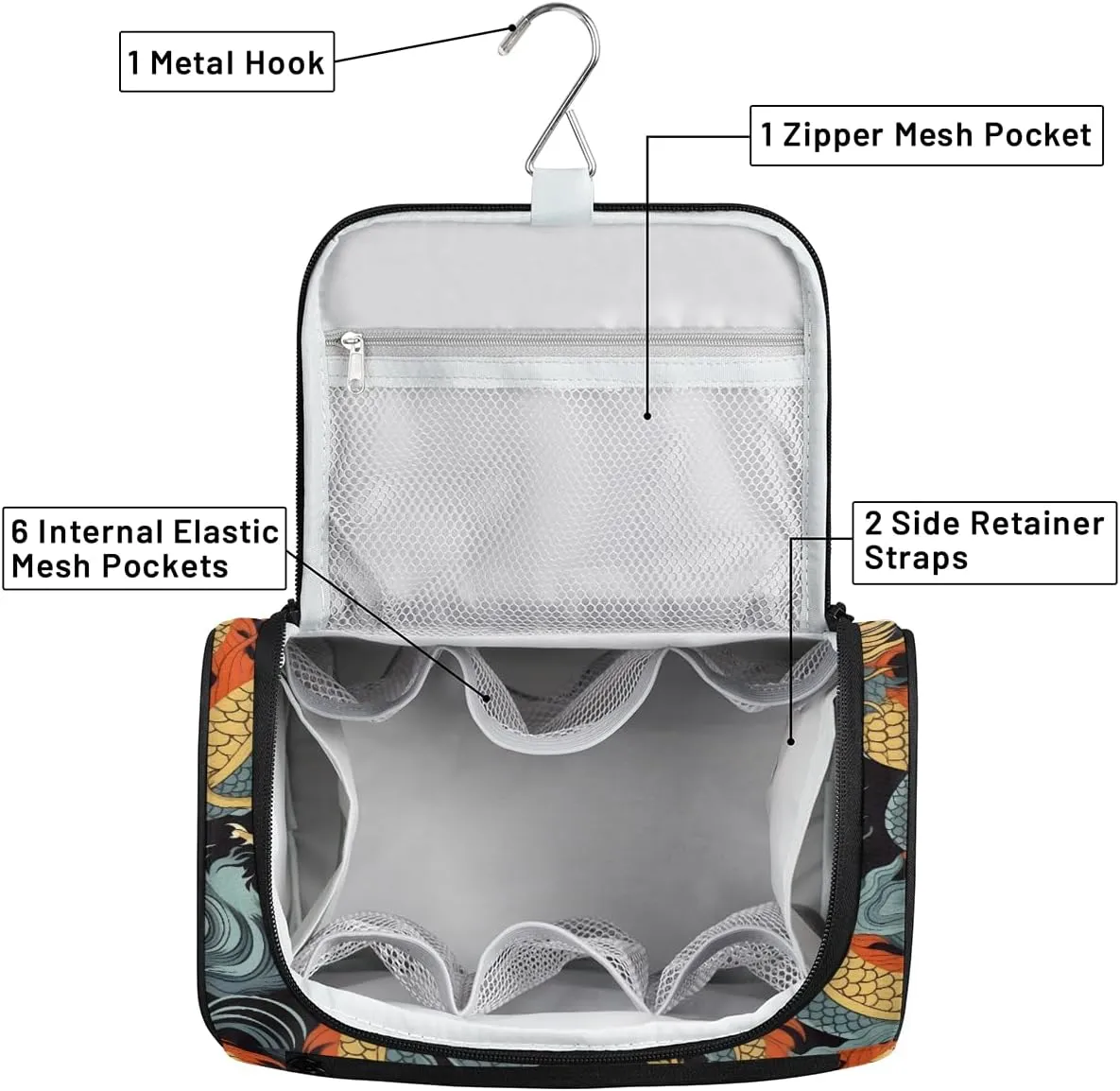 Asian Dragon Travel Toiletry Bag for Men and Women, Large Hanging Makeup Bag Organizer Toiletries Bag for Travel, Cosmetic Bag with Handle