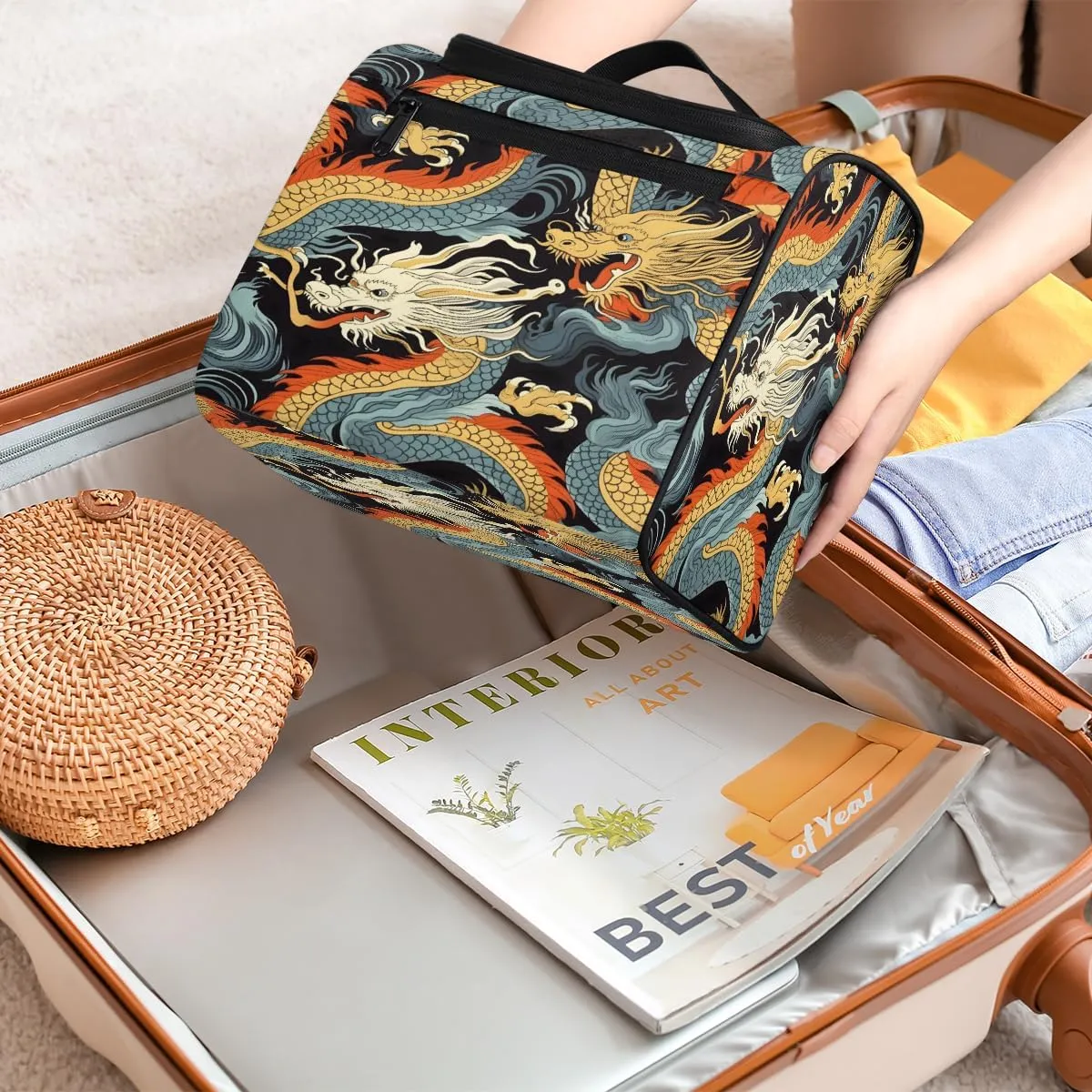 Asian Dragon Travel Toiletry Bag for Men and Women, Large Hanging Makeup Bag Organizer Toiletries Bag for Travel, Cosmetic Bag with Handle