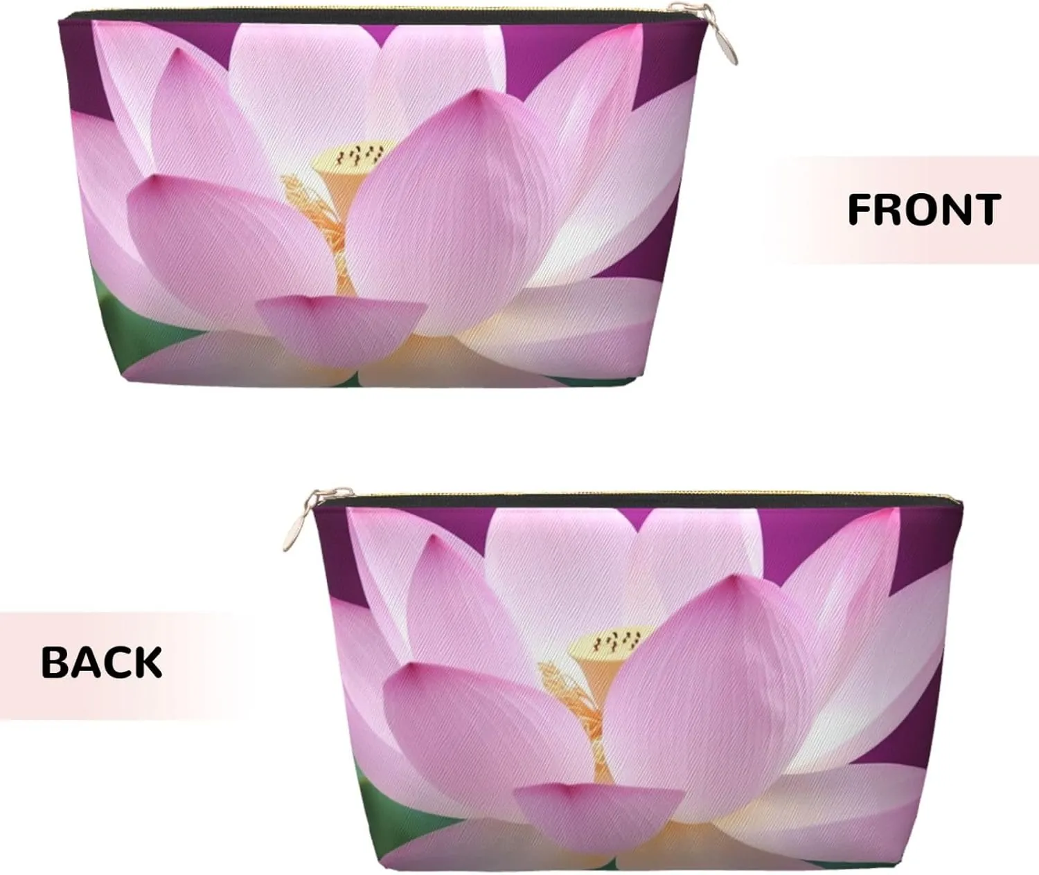 Asian Lotus Flower Cosmetic Bag Pu Leather Waterproof Makeup Bag Portable Travel Toiletry Bag Organizer Gold Zipper Pouch For Women Ladies Gift
