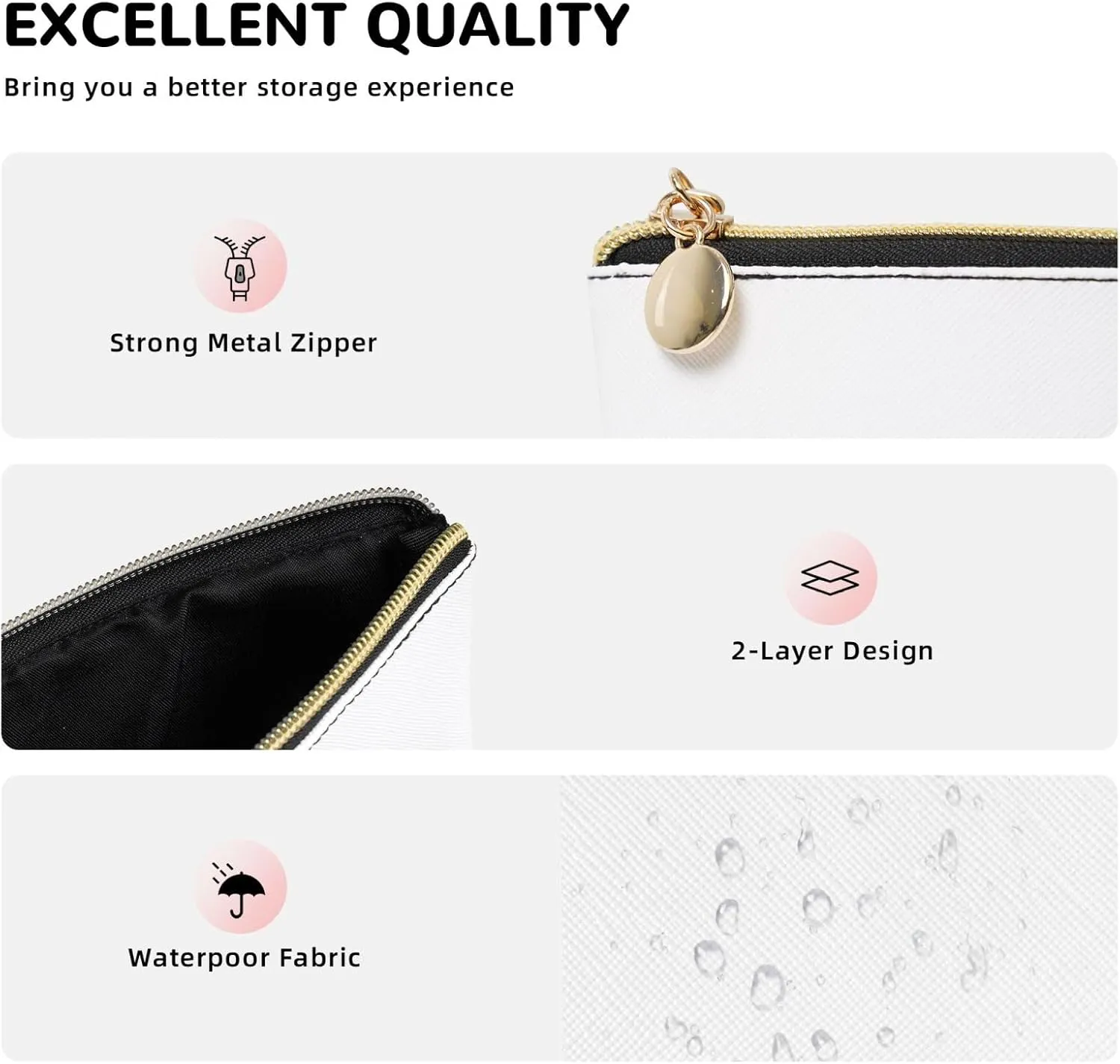 Asian Lotus Flower Cosmetic Bag Pu Leather Waterproof Makeup Bag Portable Travel Toiletry Bag Organizer Gold Zipper Pouch For Women Ladies Gift