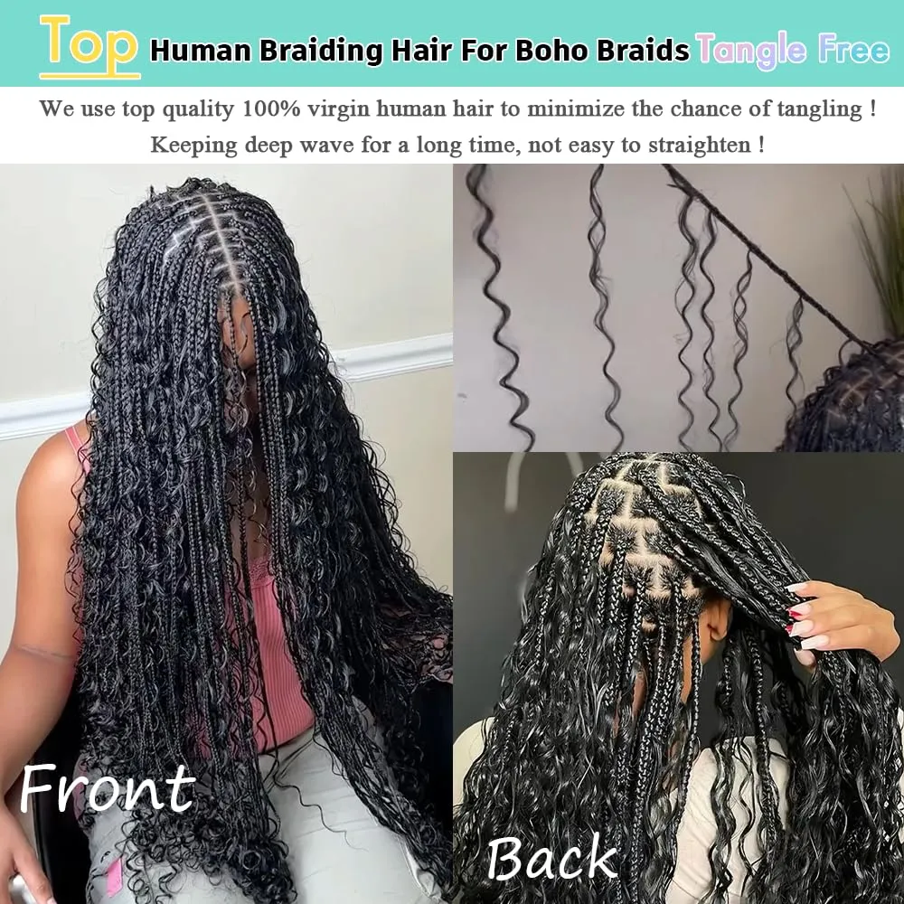 Auburn Ginger Human Braiding Hair for Boho Braids 150g 14 Inch Bulk Human Hair for Braiding Curly Boho Hair for Braiding Knotless 12A Deep Wave Bohemian 6 Bundles/Pack 30#