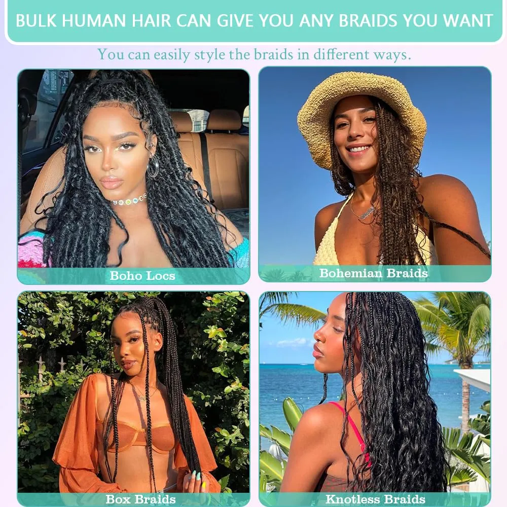 Auburn Ginger Human Braiding Hair for Boho Braids 150g 14 Inch Bulk Human Hair for Braiding Curly Boho Hair for Braiding Knotless 12A Deep Wave Bohemian 6 Bundles/Pack 30#
