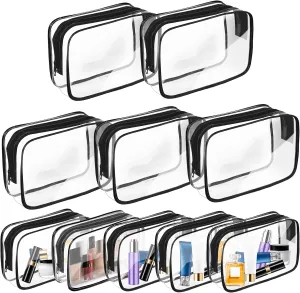 AURUZA 10 Pack Travel Toiletry Bag, Clear Makeup Bag, TSA Approved Cosmetic Bag with Zipper, Clear Organizer Carry on Bag for Women, PVC Cosmetic Pouch