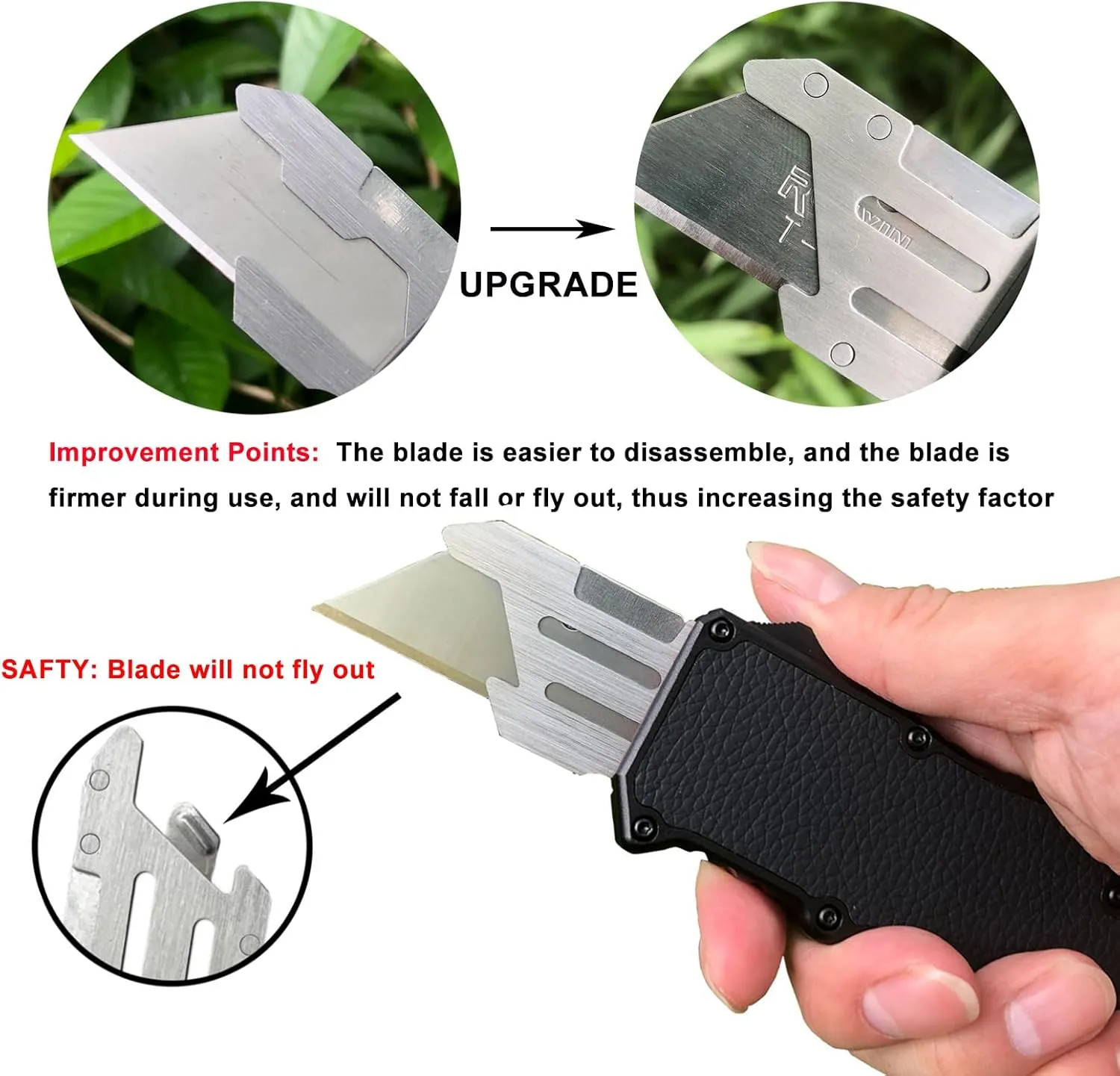 Automatic Utility Knife, Black Razor Blades Pocket Knife, Box Cutters Retractable Heavy Duty, Premium Safety Push Button Knife with 5PCS Blades