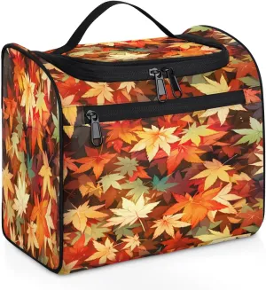 Autumn Fall Leaf Maple Leaves Travel Toiletry Bag for Men and Women, Large Hanging Makeup Bag Organizer Toiletries Bag for Travel, Cosmetic Bag with Handle