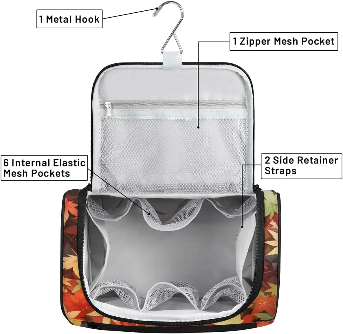 Autumn Fall Leaf Maple Leaves Travel Toiletry Bag for Men and Women, Large Hanging Makeup Bag Organizer Toiletries Bag for Travel, Cosmetic Bag with Handle