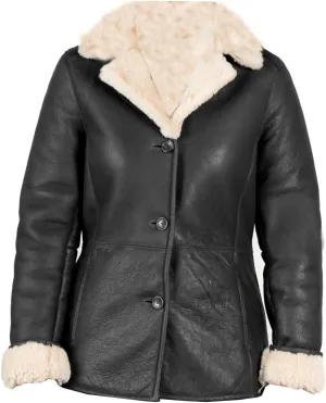 Aviator Sheepskin Leather Jacket Faux Fur Sherpa Ladies Coat Winter Jacket Regular and Plus Size Black Brown