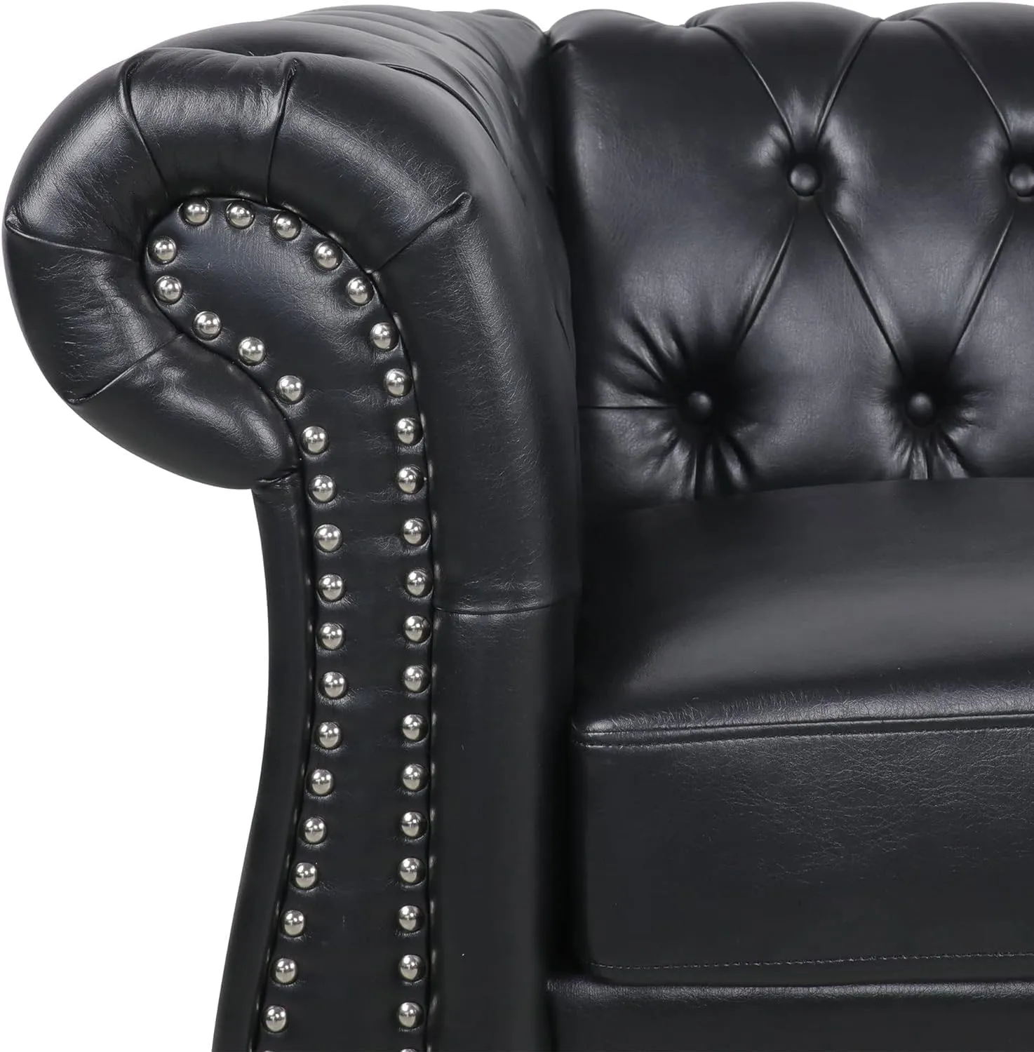 AVZEAR Chesterfield Loveseat Sofa, Upholstered Sofa Modern 2 Seater Couch Sofa Set Style Button Tufted, Mid-Century PU Chesterfield Sofa for Living Room Apartment, PU Black
