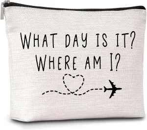 AWSICE Flight Attendant Makeup Bag What Day Is It Where Am I Cosmetic Travel Toiletry Bags Friendship Gift For Stewardess Flight Crew Women Sister Friend-A13