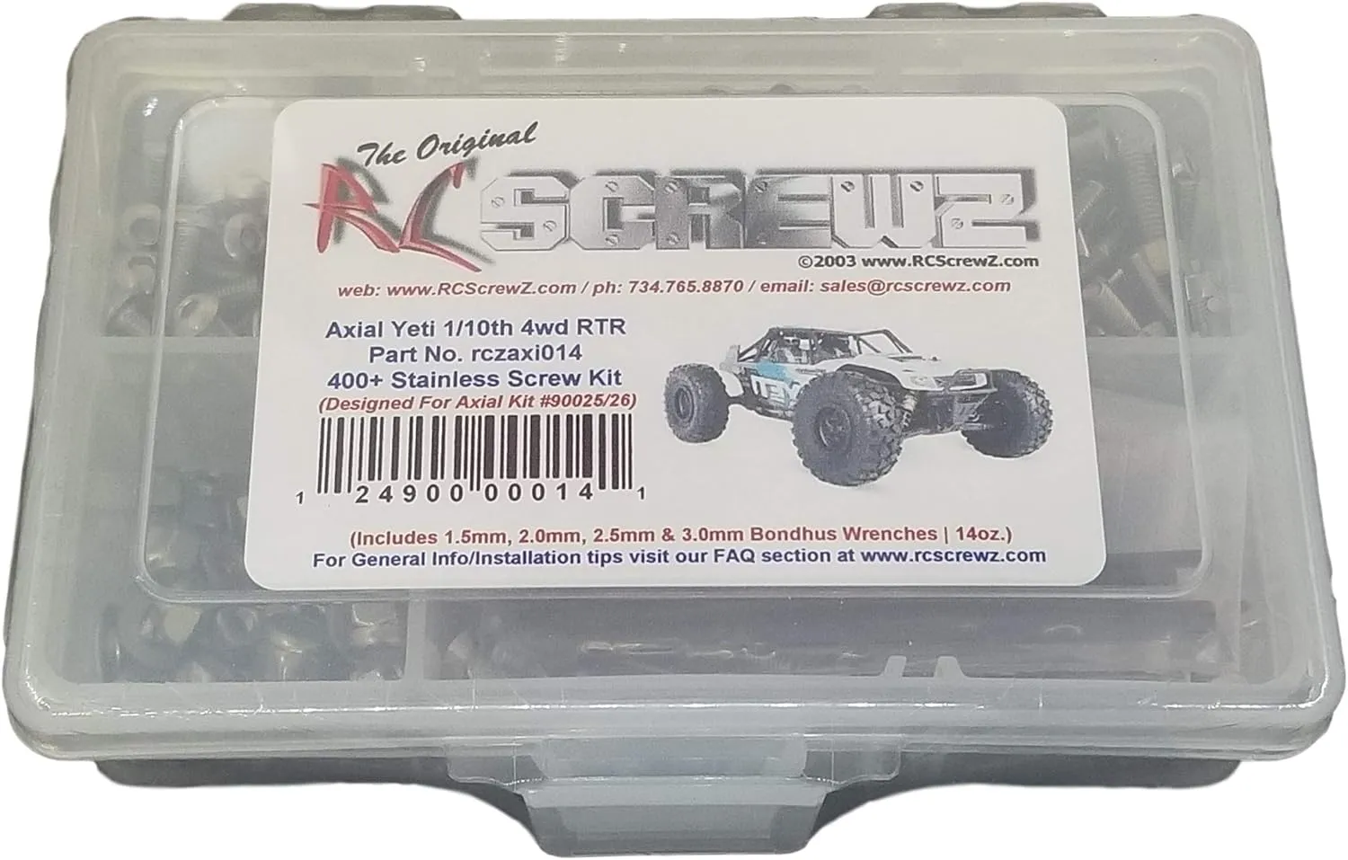 Axi014 - Compatible with Axial Racing Yeti 1/10th RTR Stainless Steel Screw Kit