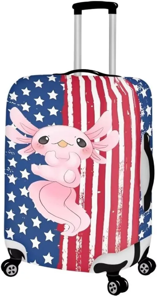 Axolotl Stars Stripes Print Travel Luggage Suitcase Cover Spandex Waterproof Luggage Cover Protector For 4th of July Women Men For 22-24 Inch Cases
