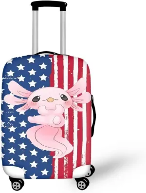 Axolotl Stars Stripes Print Travel Luggage Suitcase Cover Spandex Waterproof Luggage Cover Protector For 4th of July Women Men For 22-24 Inch Cases