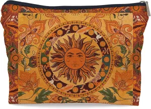 Ayxvt Boho Makeup Bag, Sun and Moon Makeup Bag, Hippie Flower Pouch Floral Cosmetic Bag, Boho Gifts for Women Teen Girls (Boho Sun Hippie Flower)
