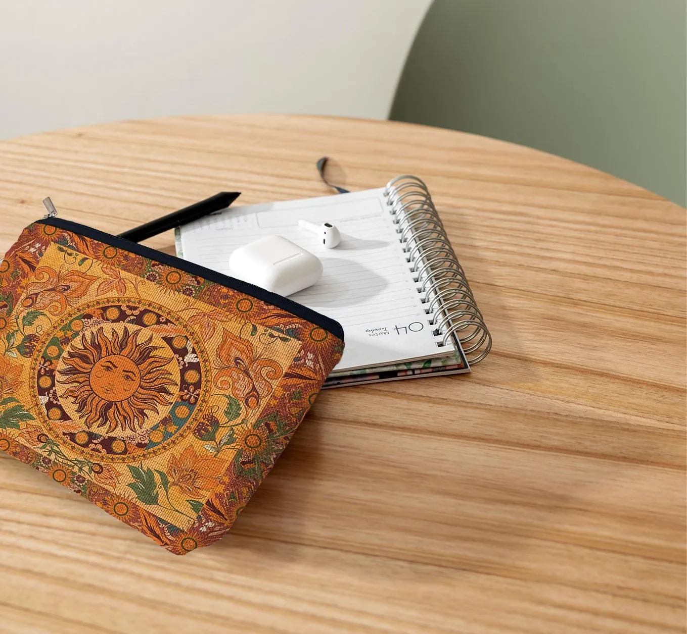 Ayxvt Boho Makeup Bag, Sun and Moon Makeup Bag, Hippie Flower Pouch Floral Cosmetic Bag, Boho Gifts for Women Teen Girls (Boho Sun Hippie Flower)