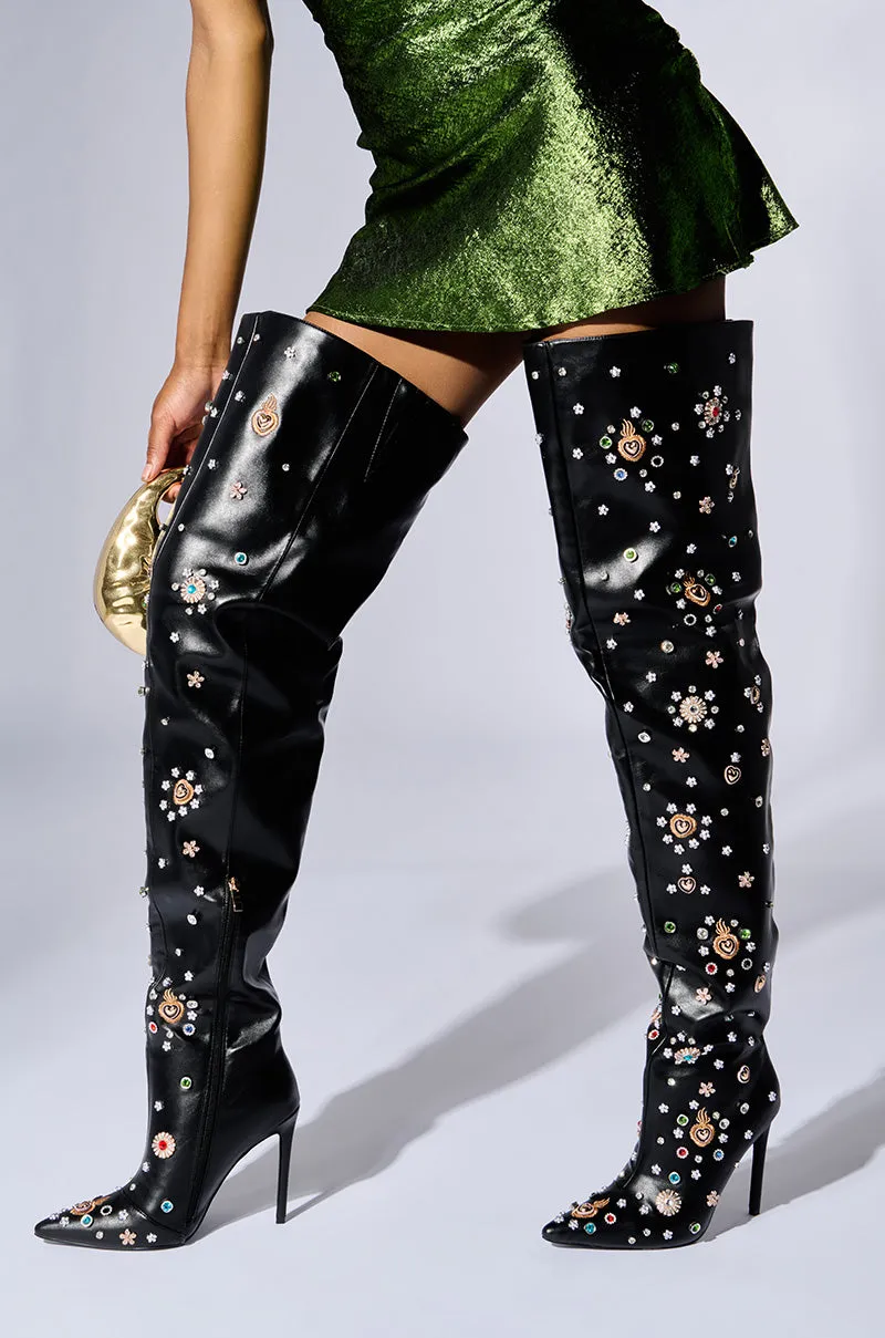 AZALEA WANG BOBEE BLACK EMBELLISHED BOOT