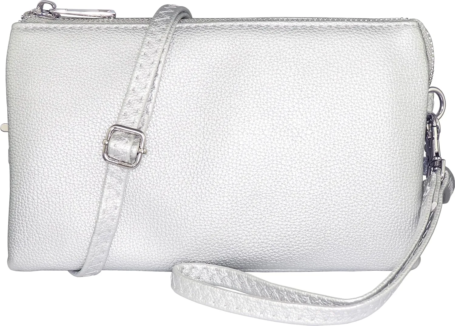 B BRENTANO Vegan Leather Multi-Pocket Crossbody Purse/Clutch with Card Slots, Removable Wristlet & Adjustable Shoulder Strap