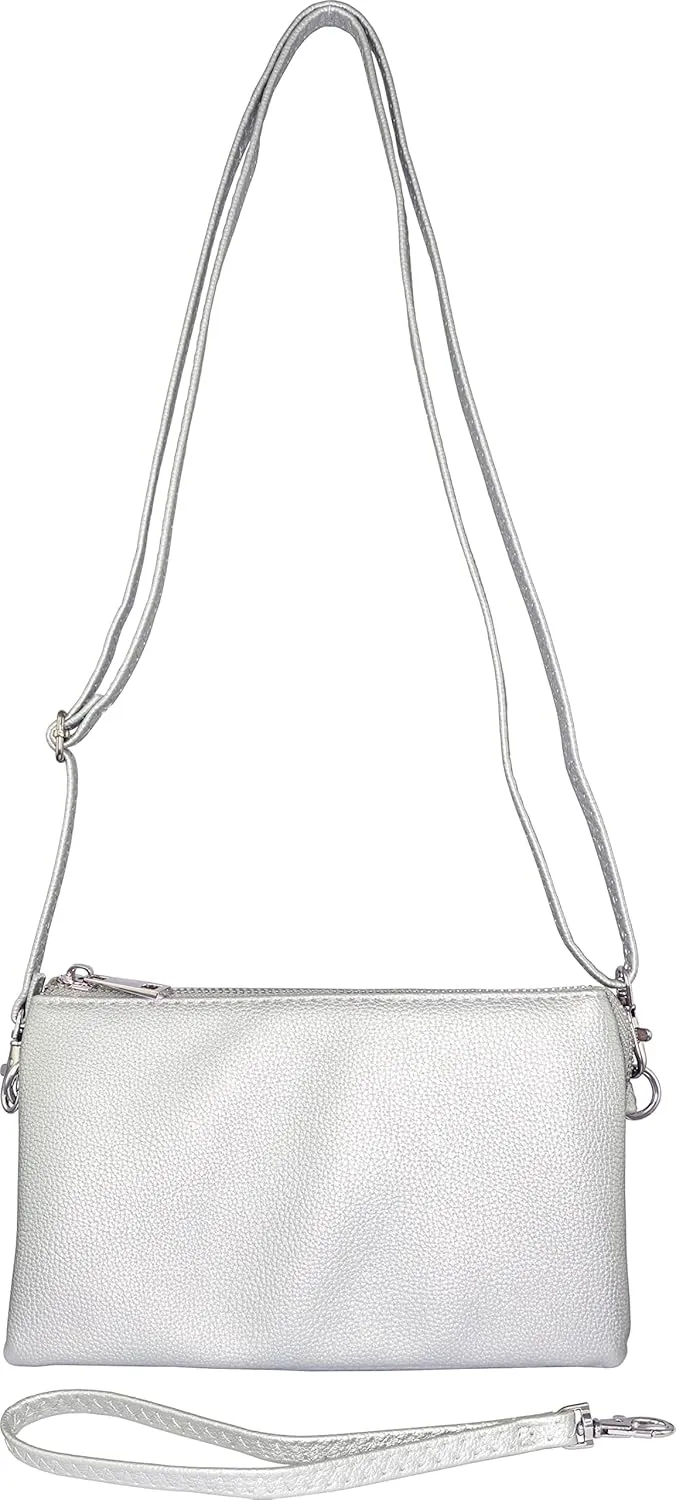 B BRENTANO Vegan Leather Multi-Pocket Crossbody Purse/Clutch with Card Slots, Removable Wristlet & Adjustable Shoulder Strap
