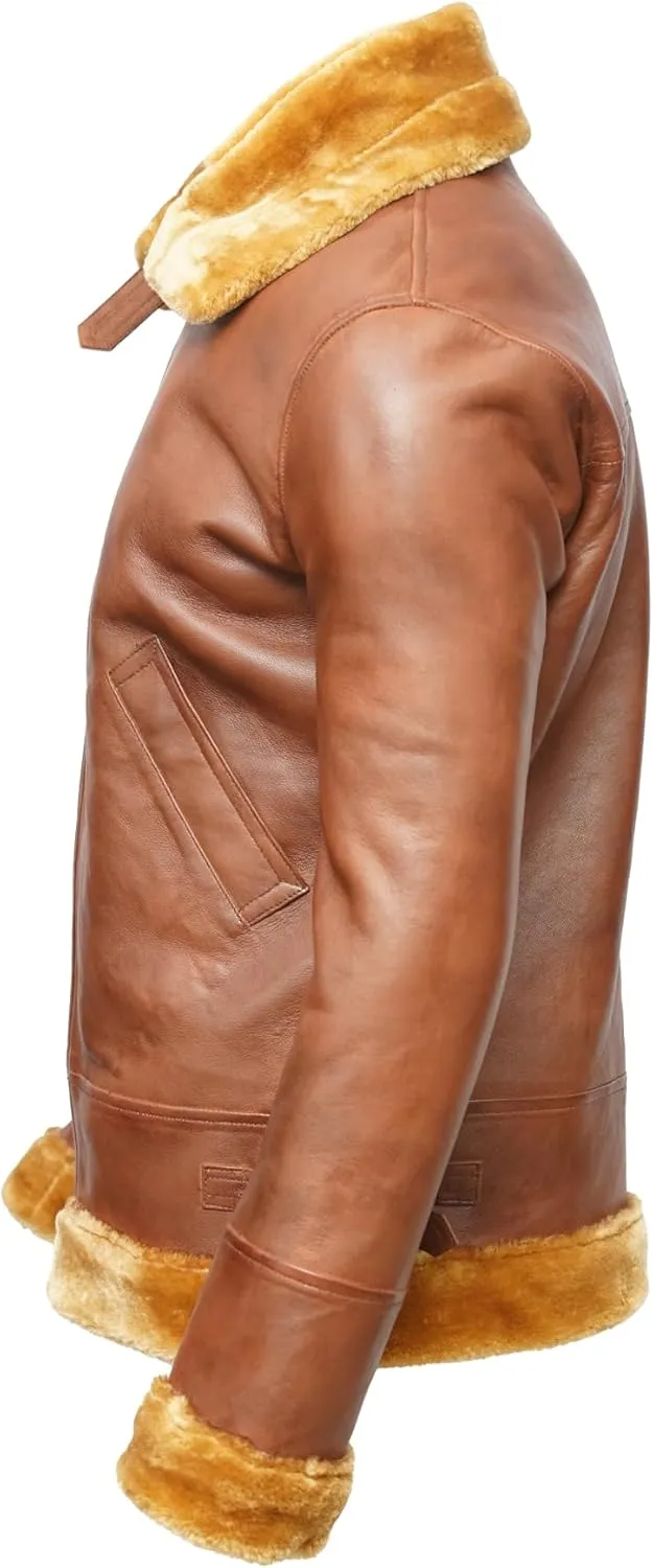 B3 Bomber Sheepskin Shearling Leather Jacket Raf Aviator Fighter Pilots WW2 Winter Fur Jacket For Men