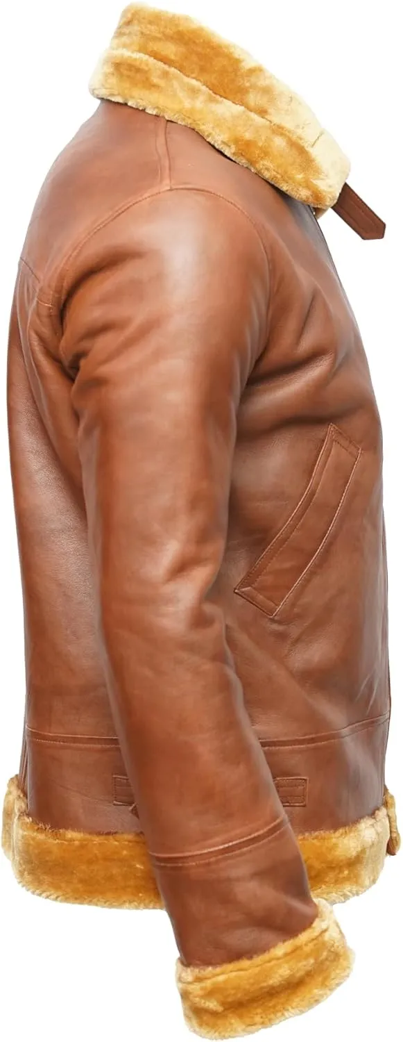 B3 Bomber Sheepskin Shearling Leather Jacket Raf Aviator Fighter Pilots WW2 Winter Fur Jacket For Men
