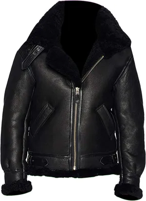 B3 RAF Flying Faux Shearling Aviator Bomber Flying Sheep Leather Jacket