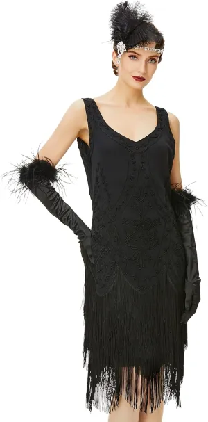 BABEYOND 1920s Flapper Dress Roaring 20s Great Gatsby Costume Dress Fringed Embellished Dress