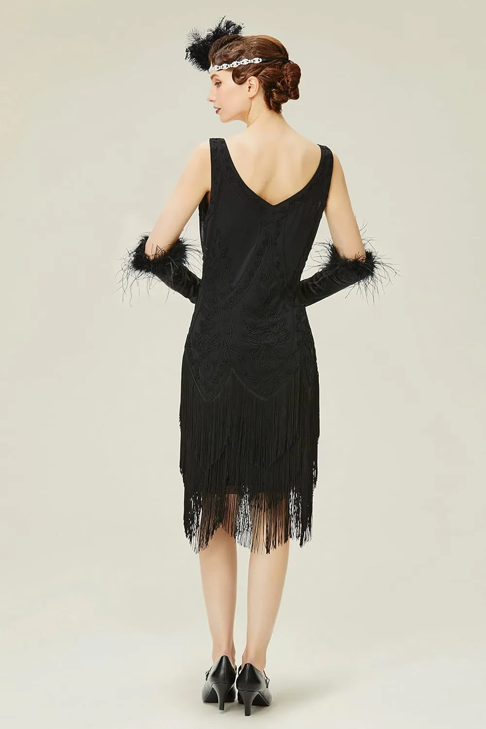 BABEYOND 1920s Flapper Dress Roaring 20s Great Gatsby Costume Dress Fringed Embellished Dress