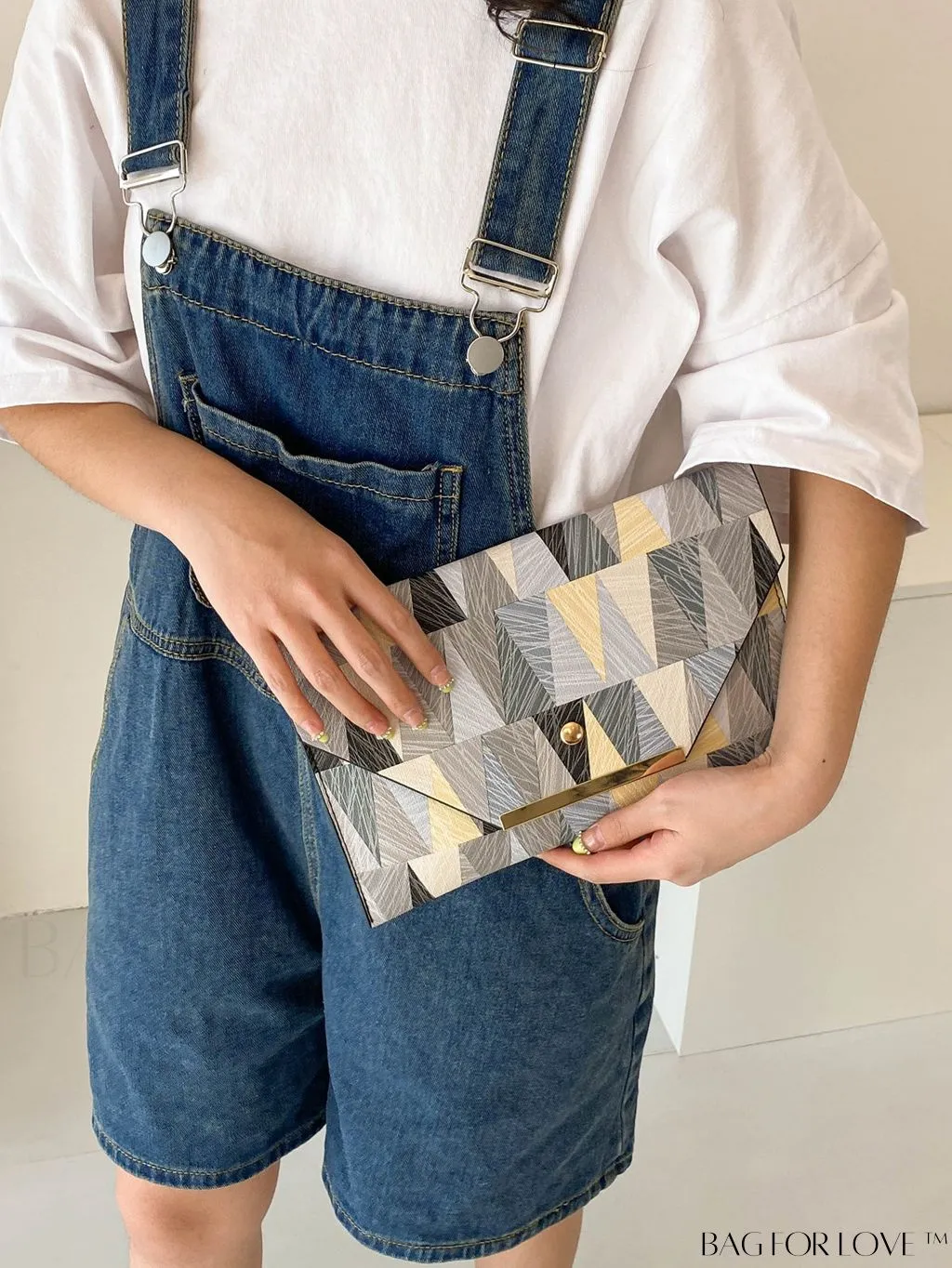 BagForLove - Chic PU Envelope Bag with Geometric Pattern Flap - Fashion at its Finest