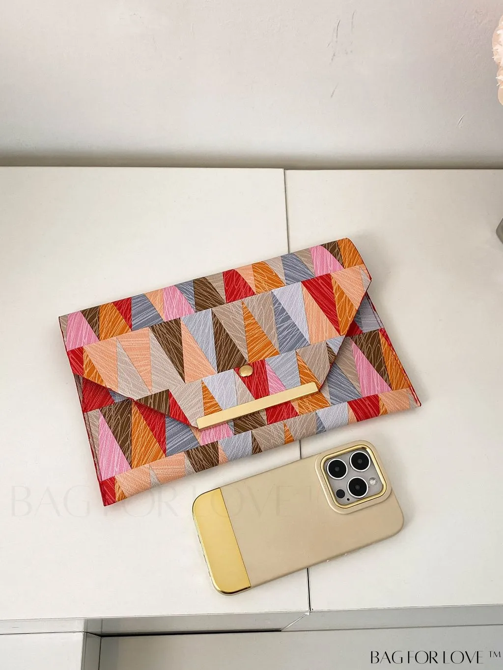 BagForLove - Chic PU Envelope Bag with Geometric Pattern Flap - Fashion at its Finest