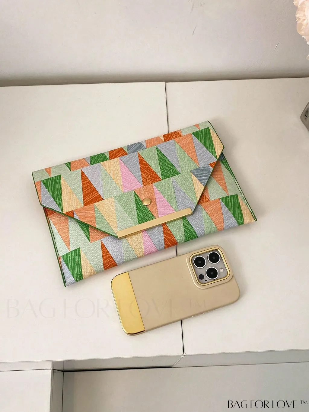 BagForLove - Chic PU Envelope Bag with Geometric Pattern Flap - Fashion at its Finest