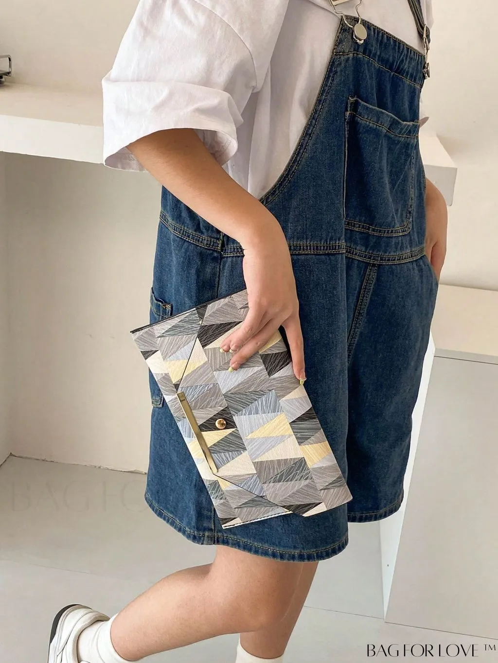 BagForLove - Chic PU Envelope Bag with Geometric Pattern Flap - Fashion at its Finest