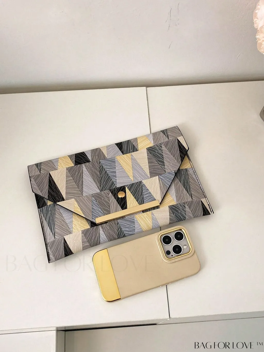 BagForLove - Chic PU Envelope Bag with Geometric Pattern Flap - Fashion at its Finest