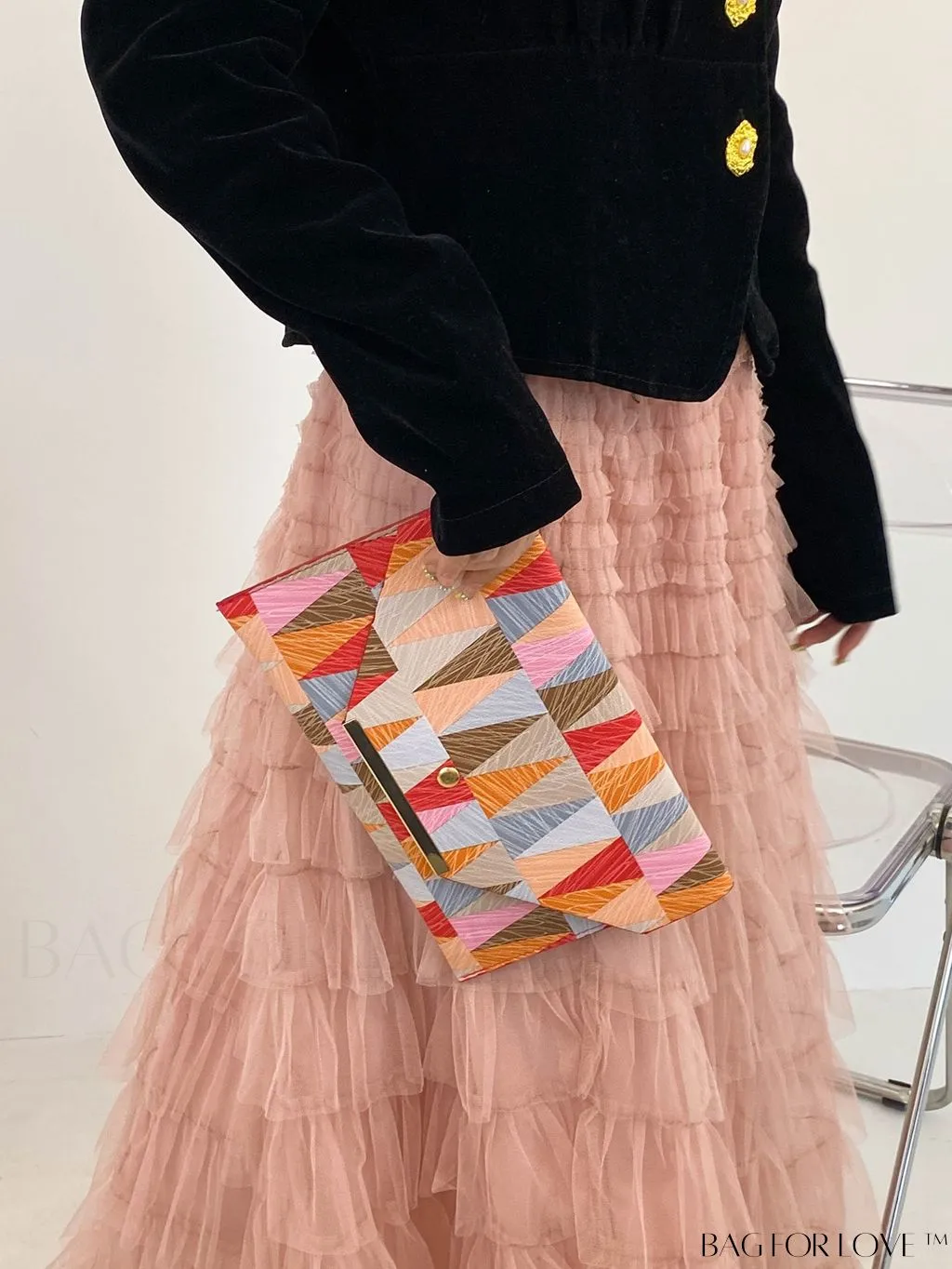 BagForLove - Chic PU Envelope Bag with Geometric Pattern Flap - Fashion at its Finest